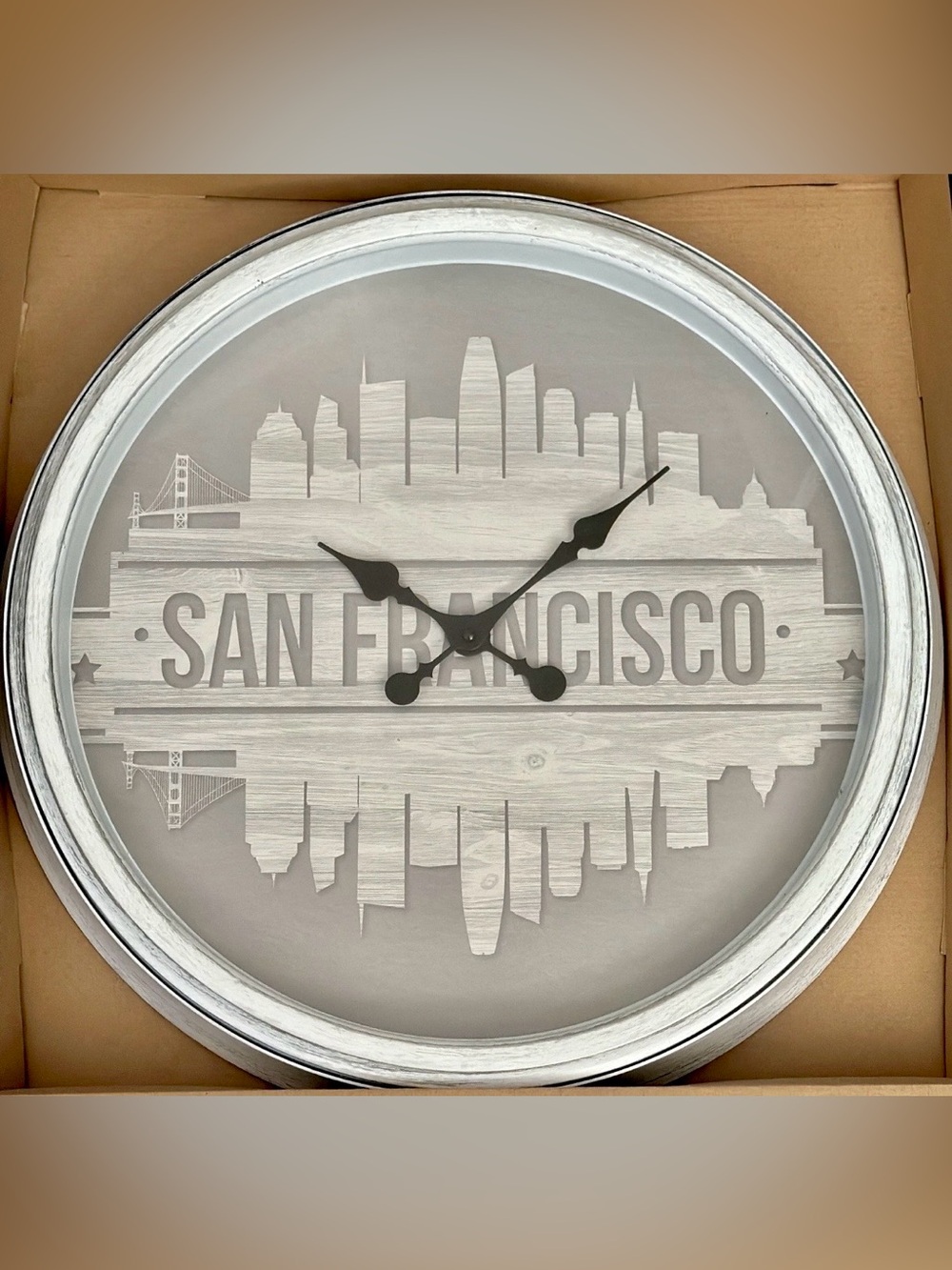 Large 20" San Francisco Skyline Wall Clock w/ Golden Gate Bridge & City Art  NEW